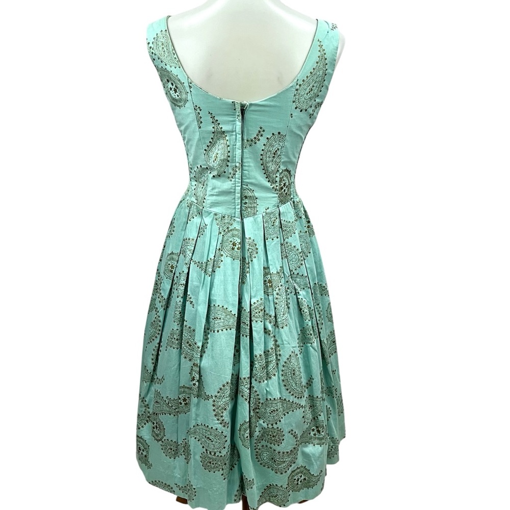 Vintage Alfred Shaheen Hawaiian Seafoam Gold Metallic Paisley Bombshell Dress - Picture 6 of 17